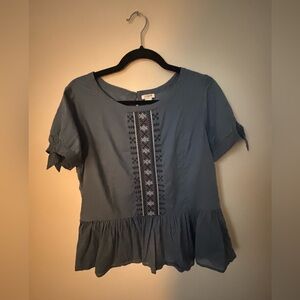 J. Crew Slate Blue Embroidered Blouse